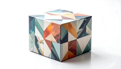 Cube displays triangles pattern in studio. Use for abstract concepts, marketing, designs and web.