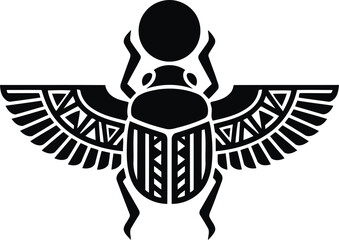 Ancient egyptian scarab beetle with sun disk and wings