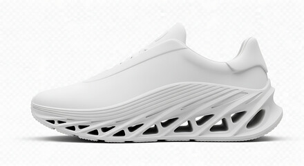 Minimalist sculpted sole sneakers mockup, clean futuristic style, isolated on transparent background