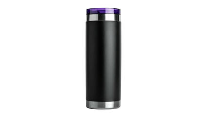 Obraz premium A cylindrical insulated container with a black body, silver accents, and purple top