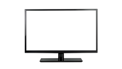 A dark, rectangular flat-screen display with a black frame, against a stark black background