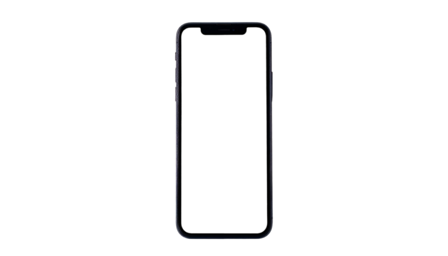 Sleek, black smartphone with a screen surrounded by a thin bezel against a stark background