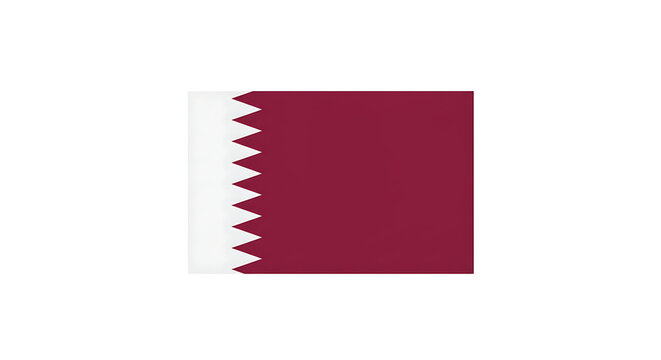 A detailed close up of the flag of qatar with maroon and white colors on a white background plain studio shot