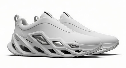 Minimalist sculpted sole sneakers mockup, clean futuristic style, isolated on transparent background