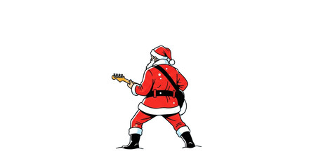 Santa Claus Illustration Playing Guitar with Transparent Background
