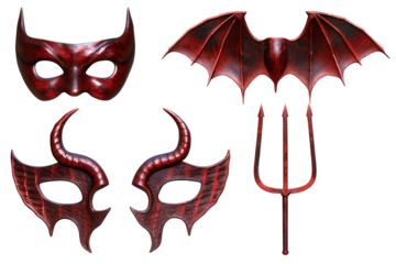 set collection of devil demon satan red maroon isolated on white background png, ai generated