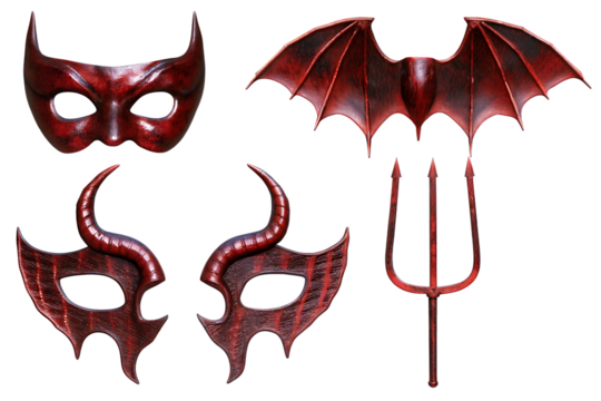 set collection of devil demon satan red maroon isolated on white background png, ai generated