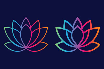 Obraz premium Two Lotus Flowers With Gradient Outline On Dark Blue Background