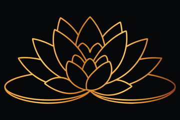 Fototapeta premium Golden Outline Lotus Flower on Black Background vector