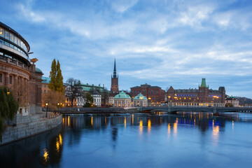 Fototapeta premium Blue Hour Panorama of Stockholm Old Town, Sweden