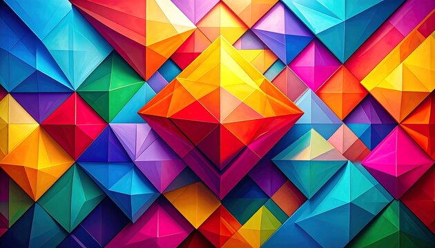 Colorful Abstract Geometric Pattern with Vibrant Triangles and Diamond Shapes. - Powered by Adobe