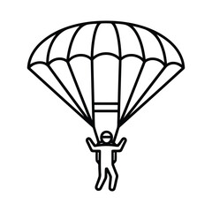 Person skydiving with a parachute in line art