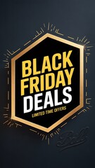 Bold black friday deals limited time offers hexagonal graphic with golden border and starburst effect