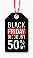Black friday sale tag announcing a significant fifty percent discount for shoppers