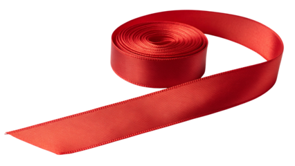 Red christmas silk satin ribbon band folded isolated on white or transparent background