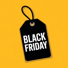 Bold black friday sale tag with white text on a vibrant yellow background