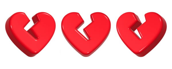 3d rendering design of red broken heart icon symbol
