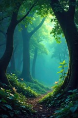 Fototapeta premium Enchanted forest leaves glowing with ethereal light, imbued with magical energy Perfect for fantasy, mystical, and spiritual projects , shimmer, spiritual design
