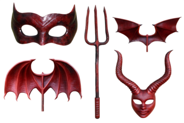 set collection of devil demon satan red maroon isolated on white background png, ai generated