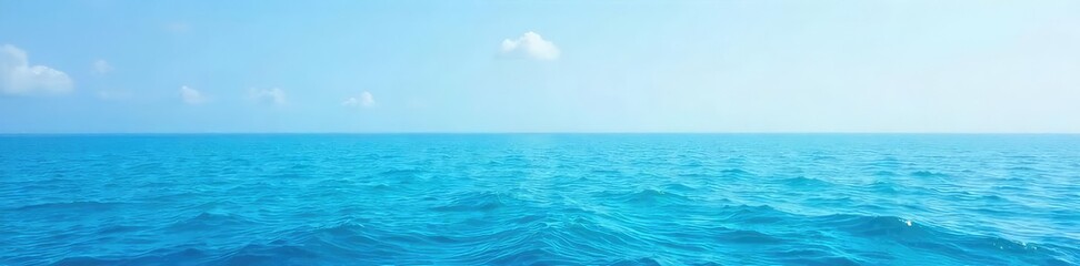 Obraz premium Endless, flat expanse of calm ocean at sea level Azure blue water meets the horizon, undisturbed by wind or waves Perfect for travel, serenity, and nature themes , travel, light