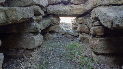 Aerial view of the megalithic tomb of Pranu Siara, an ancient archaeological site in Sardinia