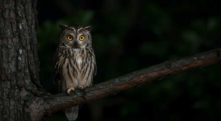 Owl Resting on Forest Tree Branch_1