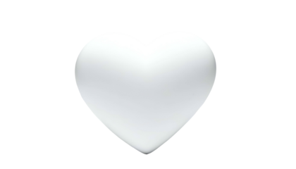 A glossy, white heart emoji against a stark black background. Simple and pure design