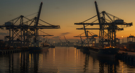 Obraz premium Cargo Ships at Industrial Port