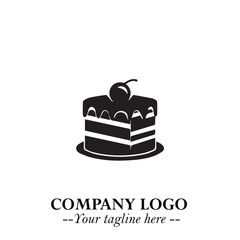 Delicious Cake Icon Symbol in Black on White Background with Sweet Minimalist Modern Design