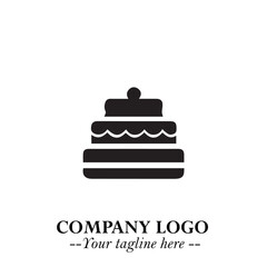 Delicious Cake Icon Symbol in Black on White Background with Sweet Minimalist Modern Design