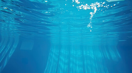 Obraz premium A view beneath clear blue water, rays of light penetrating the water's surface.