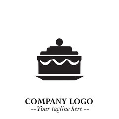 Delicious Cake Icon Symbol in Black on White Background with Sweet Minimalist Modern Design