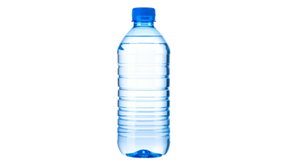 A clear, plastic bottle filled with water against a black background