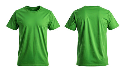 A green t-shirt presented in front and back views, isolated on a black background