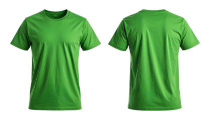 A green t-shirt presented in front and back views, isolated on a black background