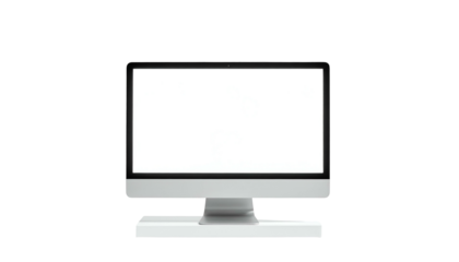 Sleek modern computer display with bright screen against a black background, straight on