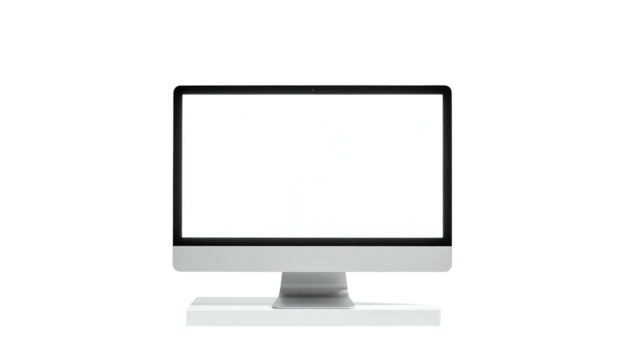 Sleek modern computer display with bright screen against a black background, straight on