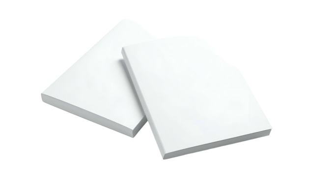 Two angled stacks of white paper with subtle shadows against a stark black backdrop