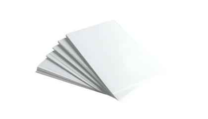 A stack of blank white rectangular papers fanned out, with crisp edges, against a black backdrop