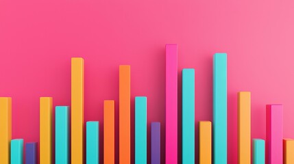 Colorful 3d bar graph on pink background