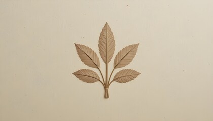 Minimal natural emblem with fine brown leaf lines on a beige surface
