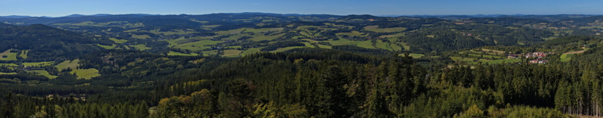 Panoramic view from the lookout tower on the mountain Svatobor in Bohemian Forest,Czech republic,Europe
