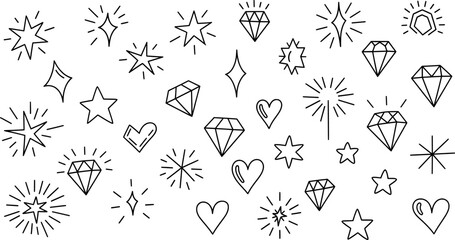 Fototapeta premium Line art seamless pattern design with stars, diamonds, hearts. Geometric seamless pattern. Vector illustration.