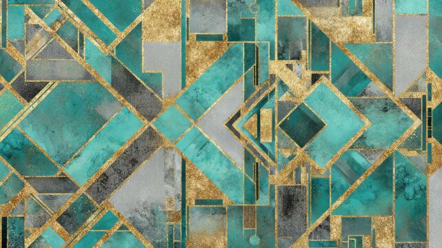Luxurious Art Deco Geometric Pattern with Teal, Gold, and Gray: Abstract Background for Elegant Design Projects