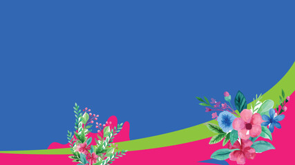 Floral frame with watercolor flowers on a blue background