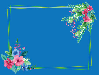 Floral Frame on a Blue Background