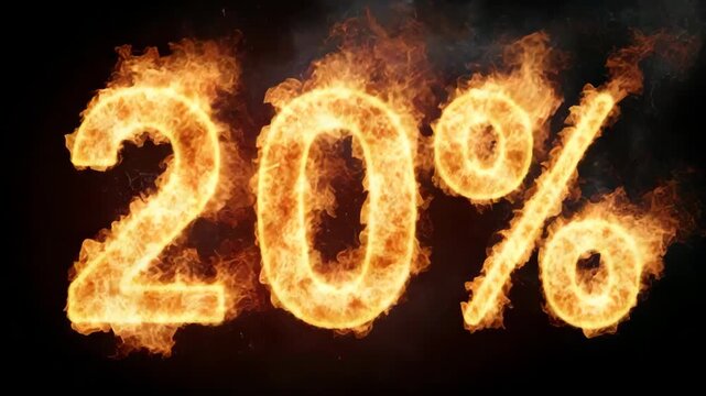 Fiery Twenty Percent Discount: Burning Hot Sale Promotion with Flames on Black Background, Special Offer, Limited Time Deal