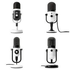 Modern USB Microphones Collection for Streaming and Podcasting on Transparent Background
