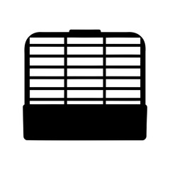 Black and white silhouette of a birdcage with horizontal bars design