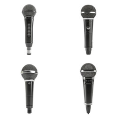 Four Professional Dynamic Microphones Collection on Transparent Background